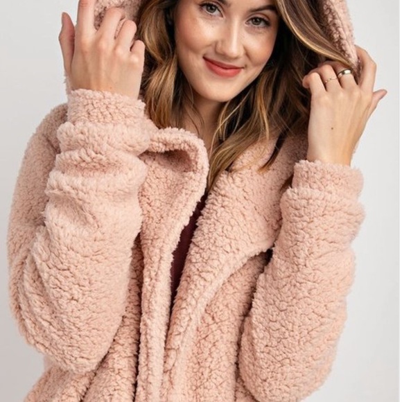 MAUVE OVERSIZED SOFT FAUX FUR- HOODIE JACKET - Picture 3 of 4